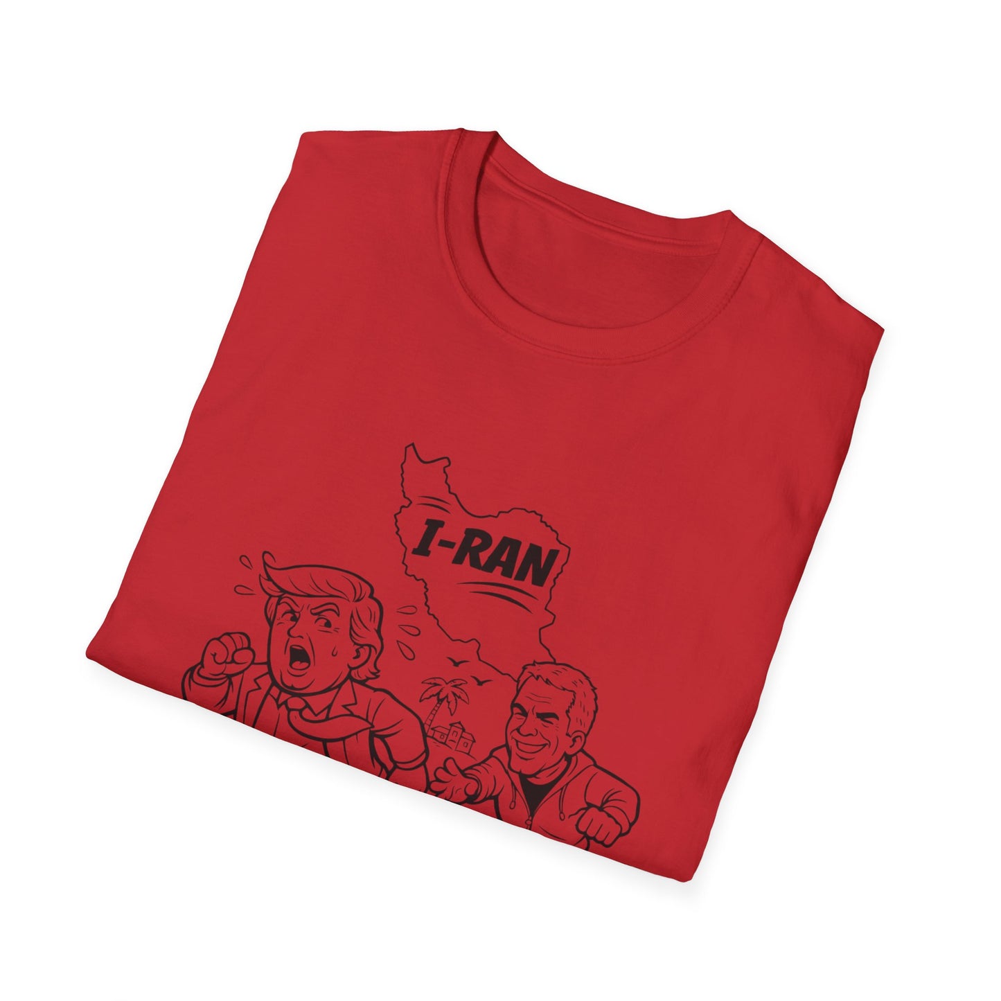 Political Satire T-Shirt — "I-Ran" From The Epstein Files Cartoon Design Trump