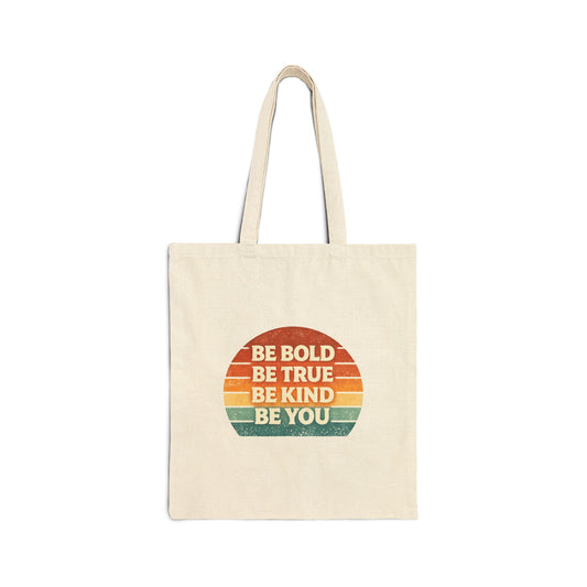Tote Bag — Retro 'Be Bold, Be True, Be Kind, Be You' & 'It's Teatime Baby!' Cotton Canvas Tote