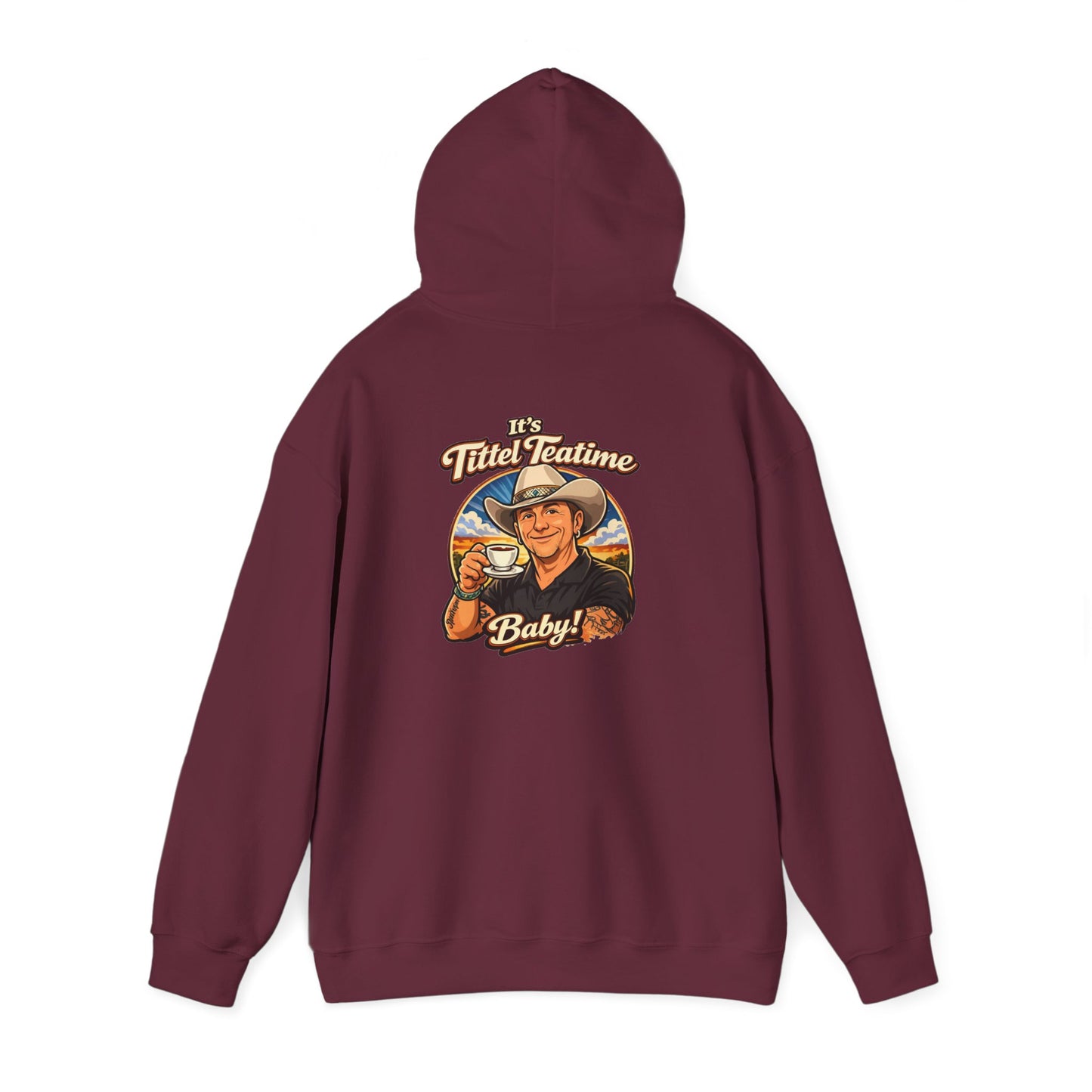 Tea Time Hoodie — "It's TeaTime Baby!" Retro Cowboy Graphic Hoodie