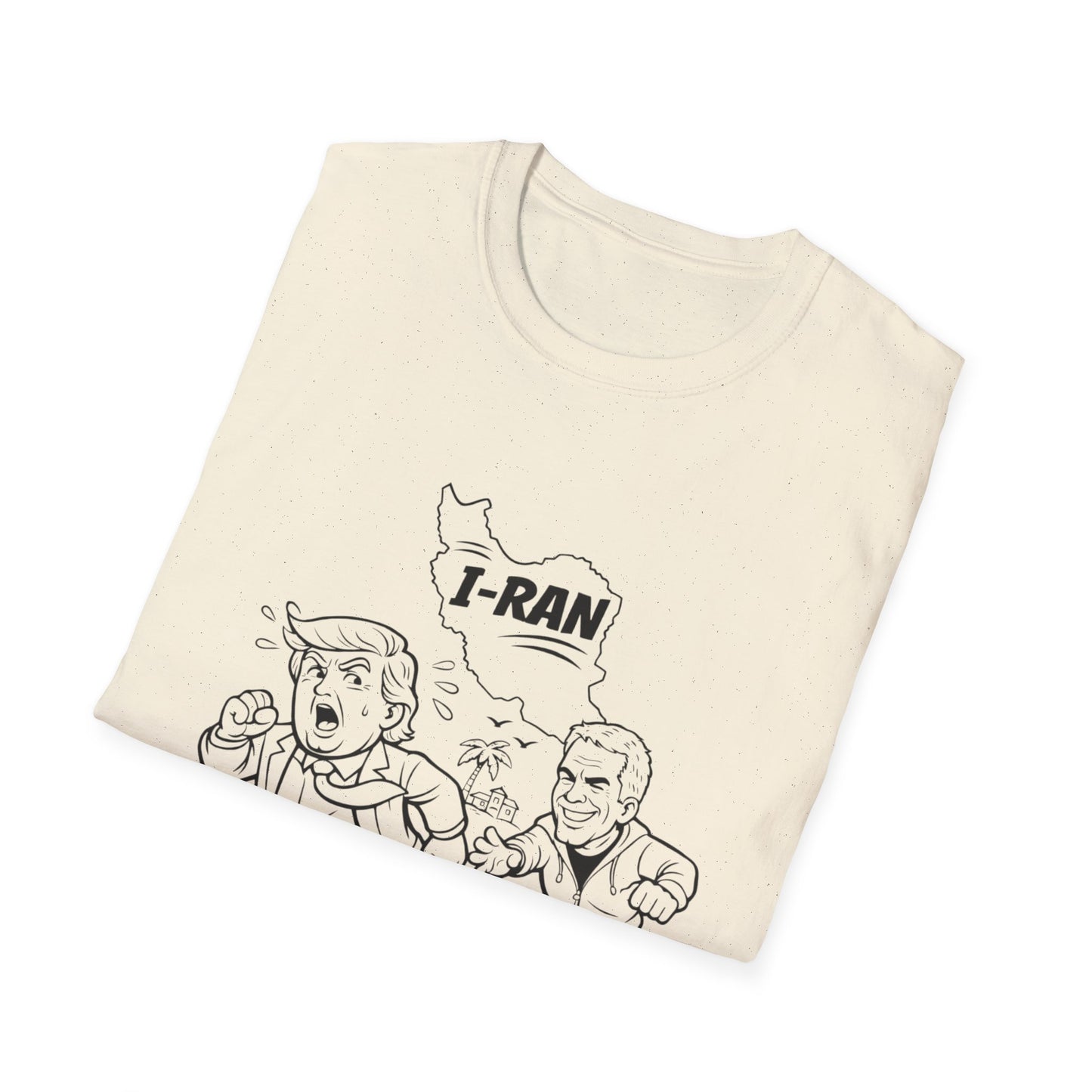 Political Satire T-Shirt — "I-Ran" From The Epstein Files Cartoon Design Trump