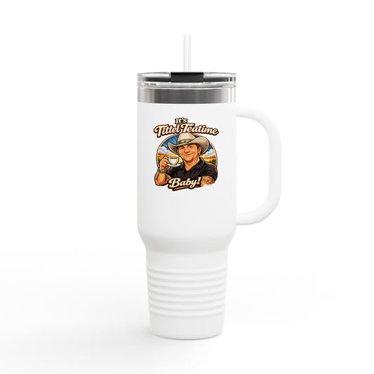 40oz Insulated Travel Mug — Retro 'Tea Time Baby!' Cowboy Graphic Tumbler