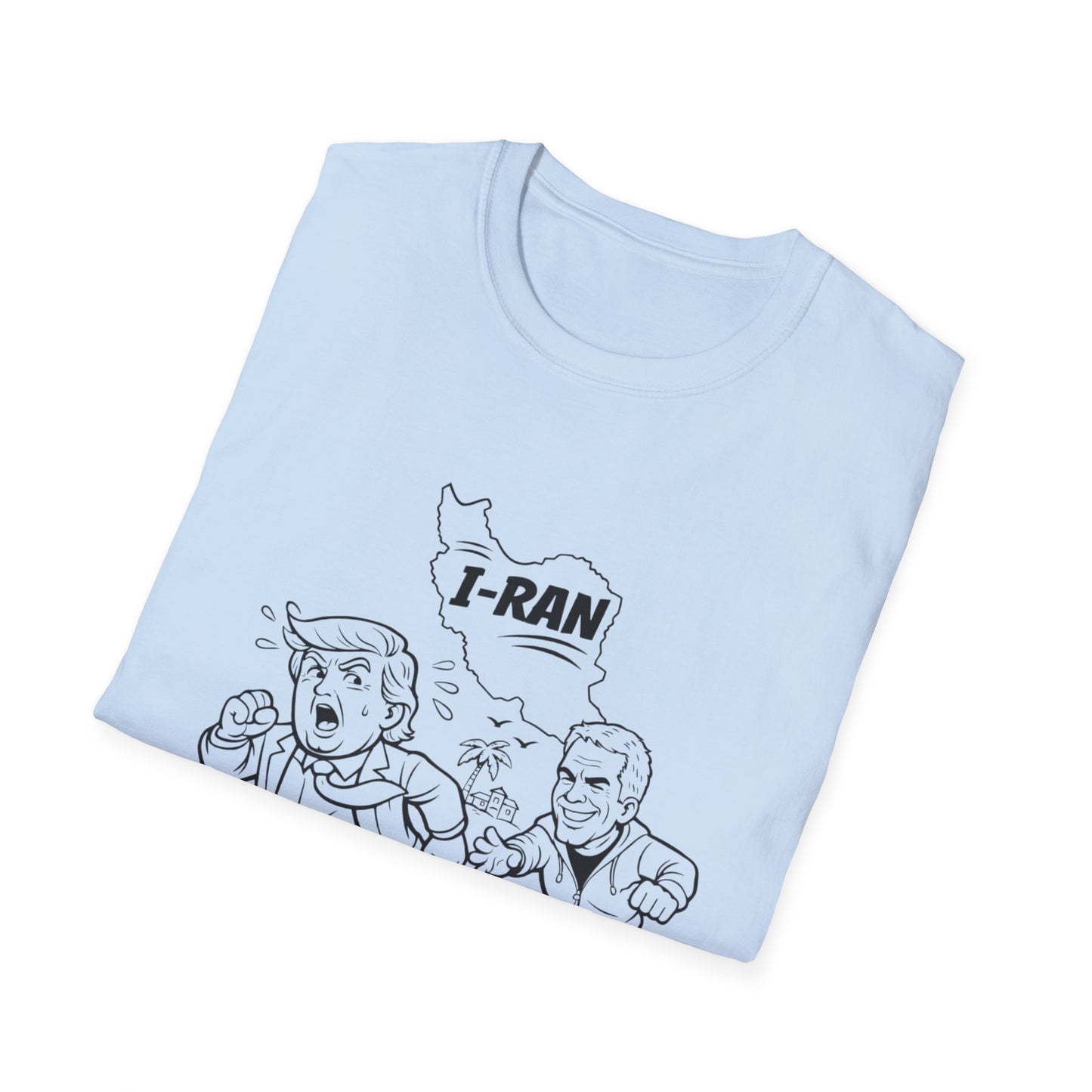Political Satire T-Shirt — "I-Ran" From The Epstein Files Cartoon Design Trump