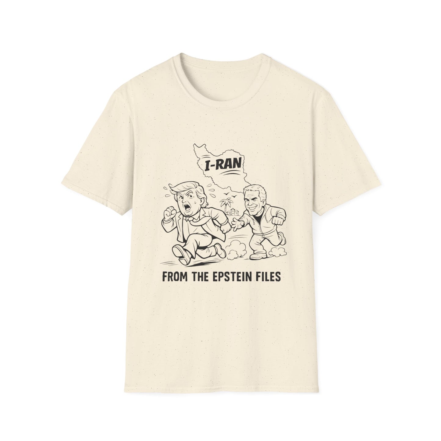 Political Satire T-Shirt — "I-Ran" From The Epstein Files Cartoon Design Trump