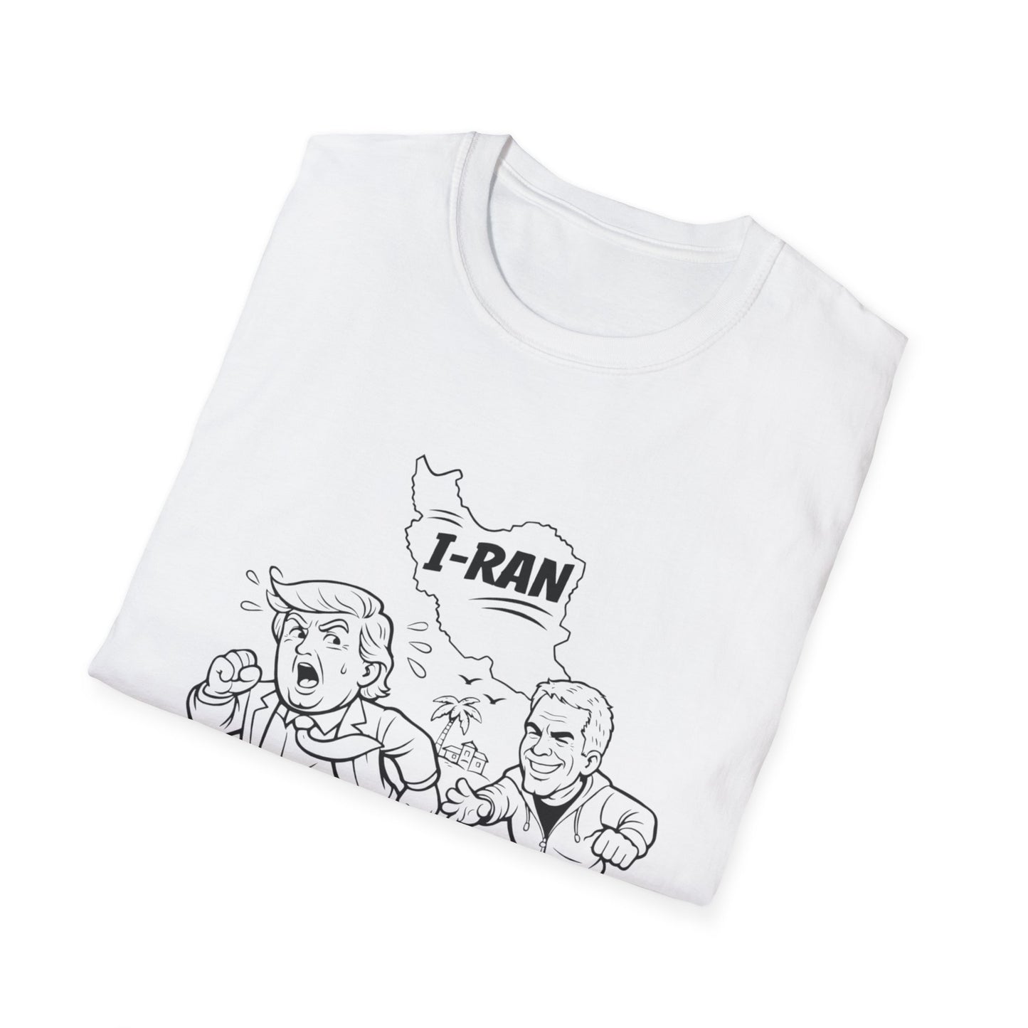 Political Satire T-Shirt — "I-Ran" From The Epstein Files Cartoon Design Trump