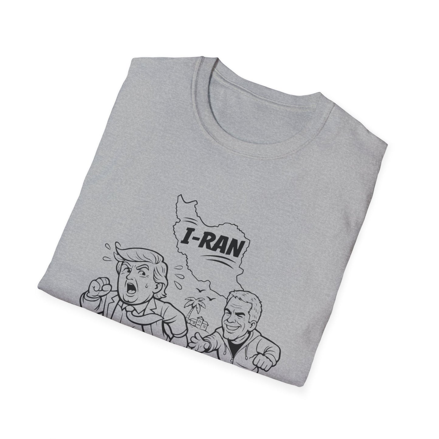 Political Satire T-Shirt — "I-Ran" From The Epstein Files Cartoon Design Trump